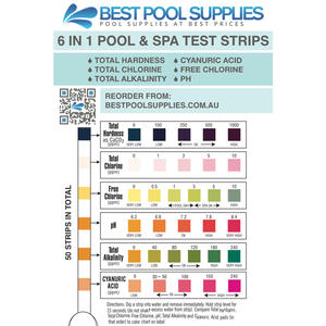 6 in 1 Swimming Pool & Spa Water Test Strips - 50 Strips