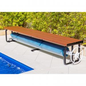 Daisy Under Bench Pool Cover Roller - Western Red Cedar - Solar Powered