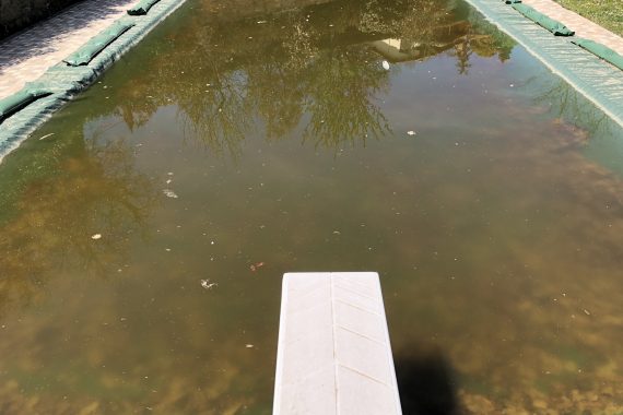 Dirty swimming pool after a flood.