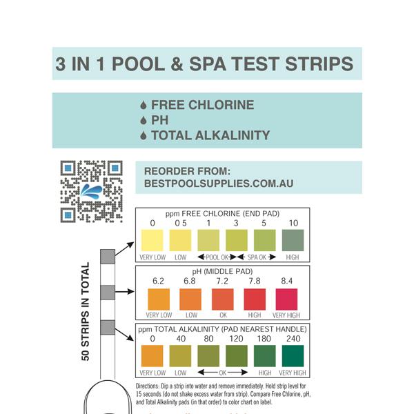 5 in 1 Swimming Pool & Spa Water Test Strips - 50 Strips