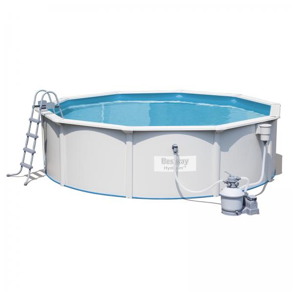 Bestway 4.6m x 1.2m Hydrium Round Steel Wall Pool with 1000gal Sand Filter Pump - 56385 + FREE POOL COVER NO.10