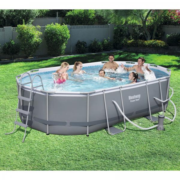 Bestway 4.88m x 3.05m x 1.07m Power Steel™ Oval Pool Set with 800gal Cartridge Filter - 56450 + FREE SOLAR POOL COVER NO.4