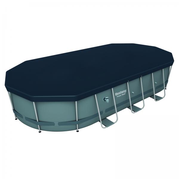 Bestway 5.49m x 2.74m x 1.22m Power Steel Oval Pool Set with 1500gal Cartridge Filter - 56711 + FREE SOLAR POOL COVER NO.3