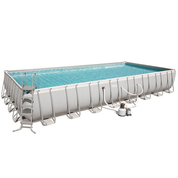 Bestway 9.56m x 4.88m x 1.32m Power Steel™ Frame Pool with 2000gal Sand Filter - 56625 + FREE SOLAR POOL COVER NO.7