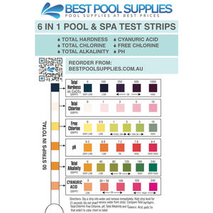 6 in 1 Swimming Pool & Spa Water Test Strips - 50 Strips