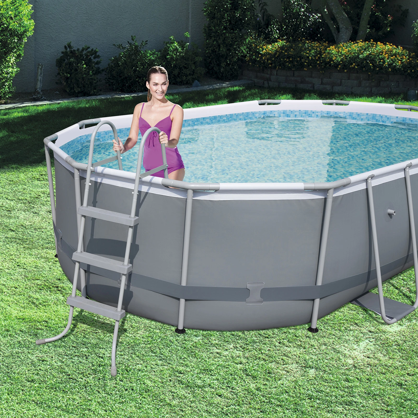 Bestway 4.88m x 3.05m x 1.07m Power Steel Oval Pool Set with 800gal Cartridge Filter - 56450
