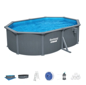Bestway 5m x 3.6m x 1.2m Hydrium Oval Steel Wall Pool with 800gal Sand Filter Pump - Dark Grey -  561YJ