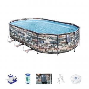 Bestway 6.1m x 3.66m x 1.22m Power Steel Comfort Jet Series Oval Pool Set with 2500gal Cartridge Filter - 56720 + FREE SOLAR POOL COVER NO. 5