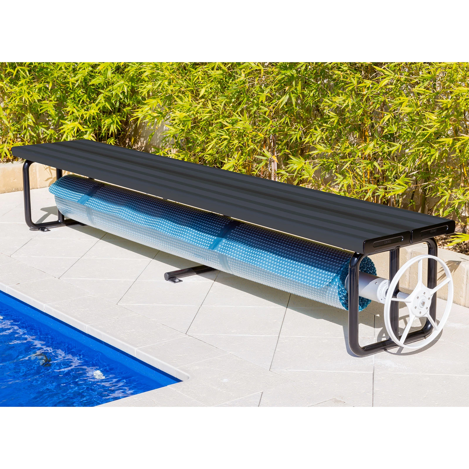 Daisy Under Bench Pool Cover Roller - Charcoal Shimmer - Standard