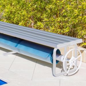 Daisy Under Bench Pool Cover Roller - Clear Anodised - Solar Powered