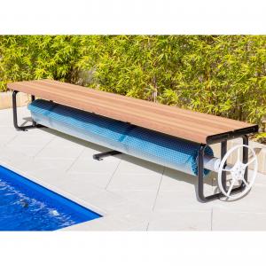 Daisy Under Bench Pool Cover Roller - Light Oak - Solar Powered