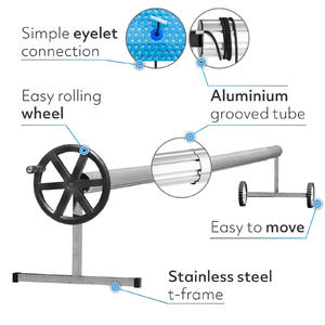 PoolCraft T Frame Pool Cover Roller - Wheel – Strings and Eyelets - 4.9m to 6.45m Long Tube