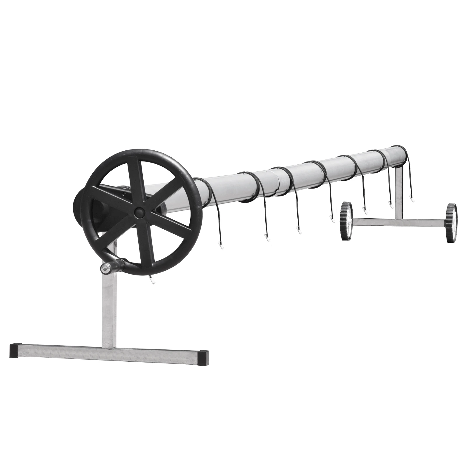 PoolCraft T Frame Pool Cover Roller - Wheel w. Force Reducing Device Strings and Eyelets - 4.9m to 6.45m Long Tube