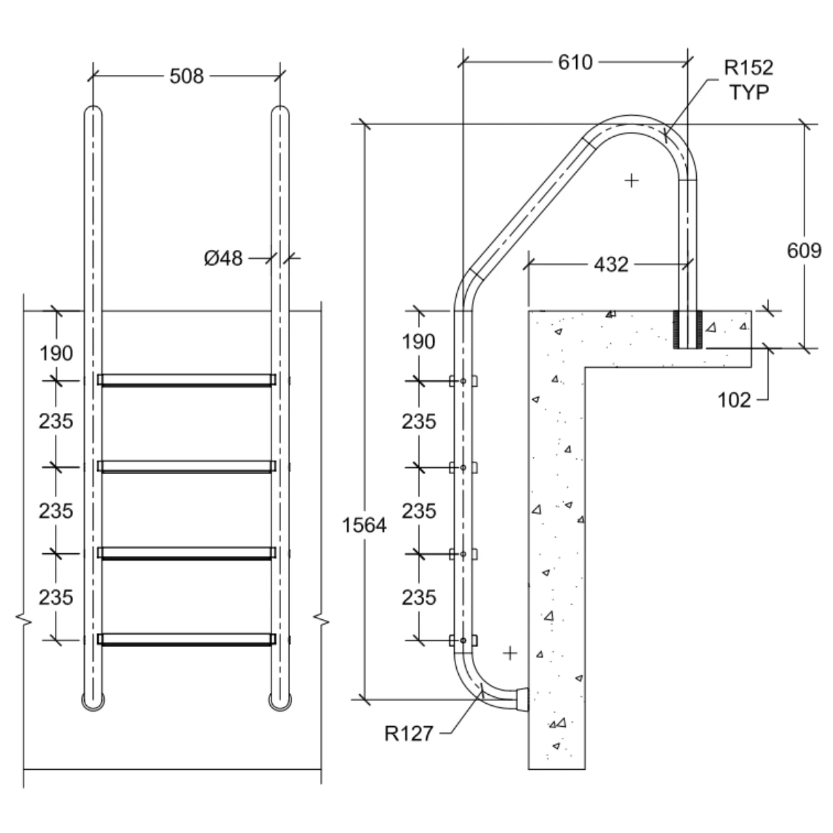 Saftron P-324 Ladder 4 Step - White